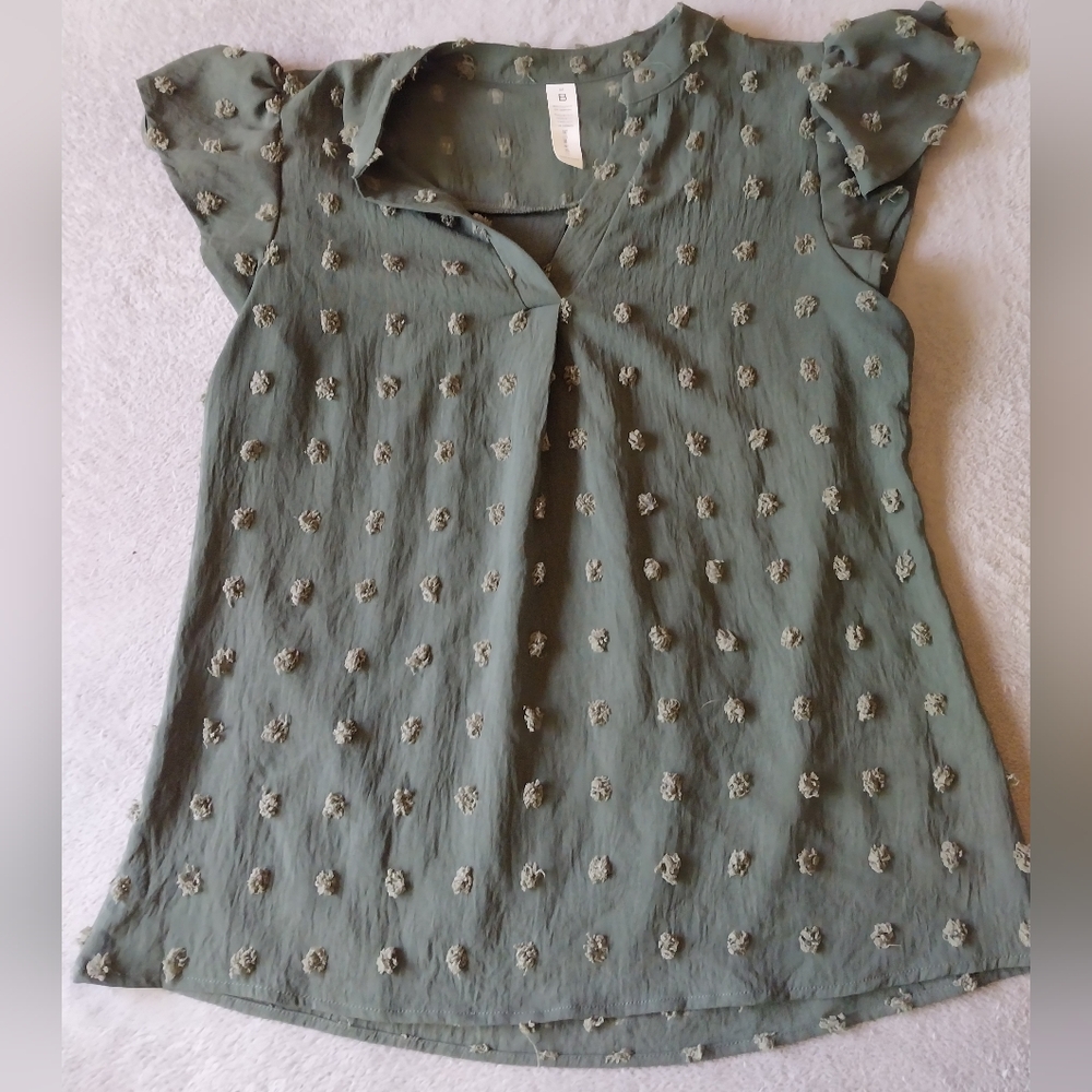 "B" Cute Stylish Green Textured Women's Top- Medium